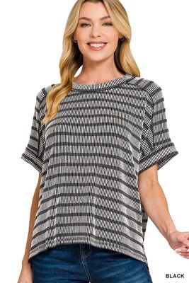 Raised Rib Striped Seam Top