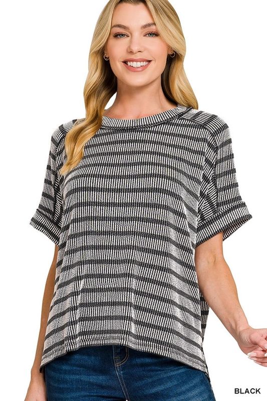 Raised Rib Striped Seam Top