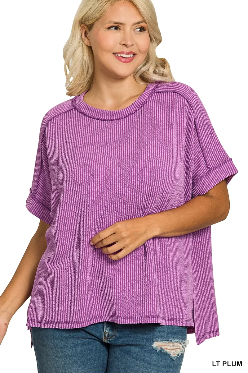 PLUS Cuff Sleeve Raw Edge Top, Color: Light Plum, Size: 1XL/2XL