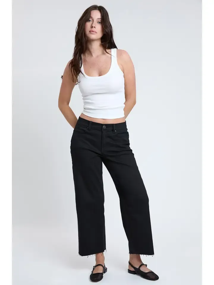 Cropped High-Rise Wide Leg Trouser Pants, Color: Black, Size: S