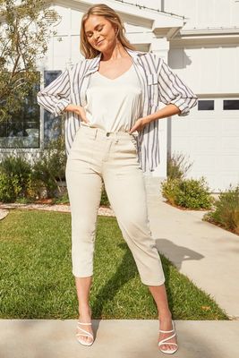 Cropped Elastic Waistband Tummy Control Pant