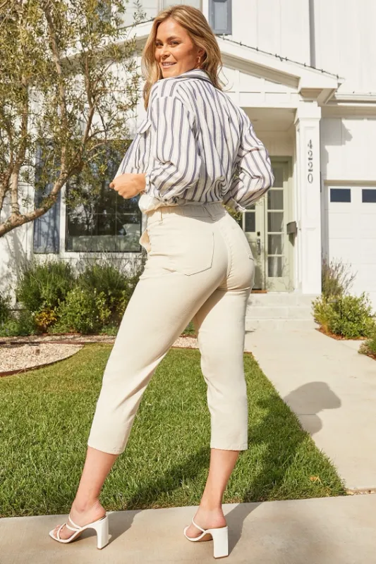 Cropped Elastic Waistband Tummy Control Pant