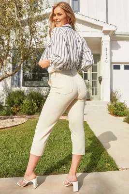 Cropped Elastic Waistband Tummy Control Pant