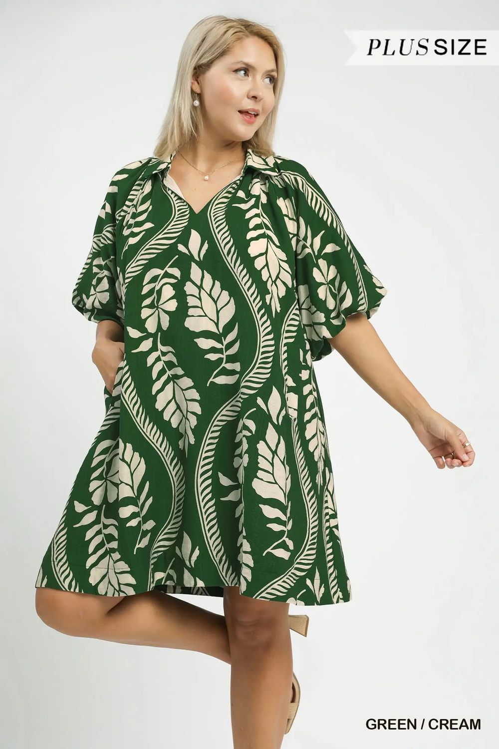 Leafy Ogee Print Mini Dress - PLUS