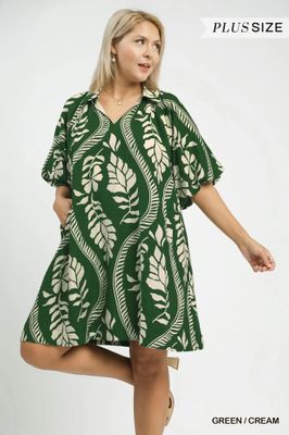 Leafy Ogee Print Mini Dress 