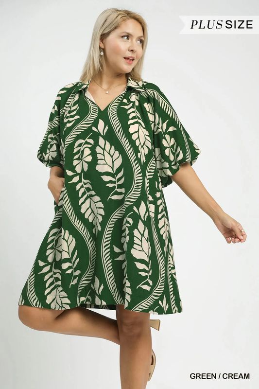 Leafy Ogee Print Mini Dress 