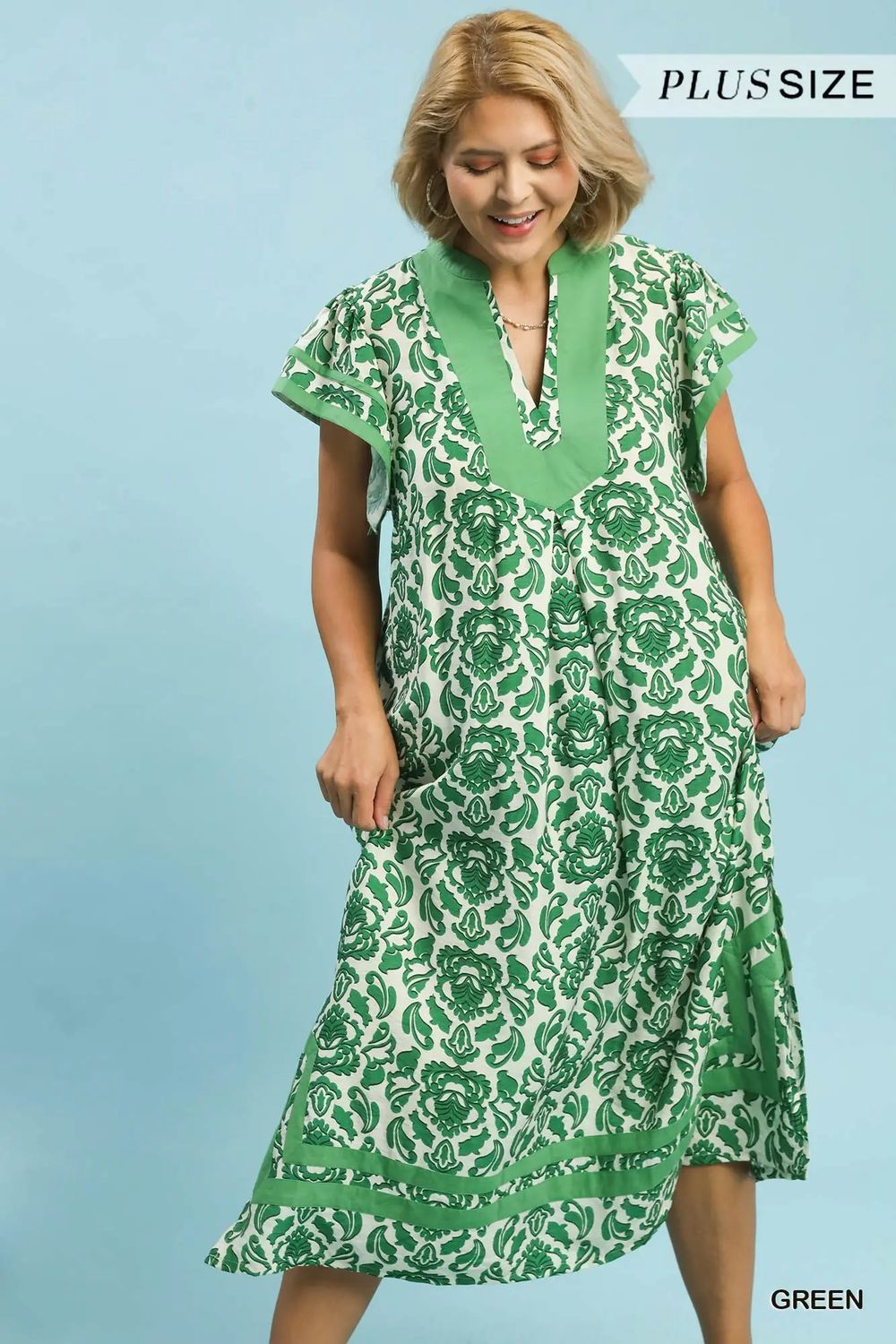 Abstract Two Tone Print Midi Dress - PLUS