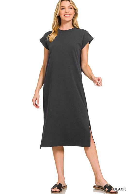 Round Neck Short Sleeve Midi Dress