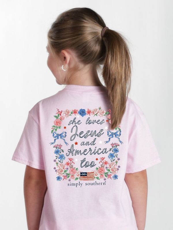 Youth 'She loves Jesus and America too' Short Sleeve Tee