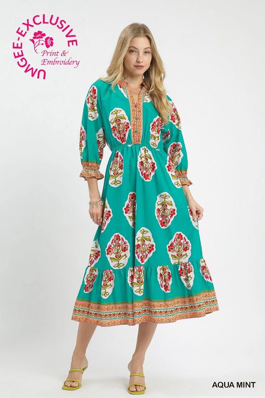 Flower Print  Midi Dress