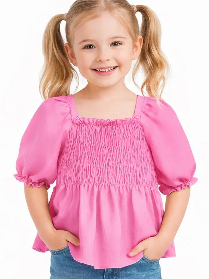 Girl's Fashion Top W/Smocking &amp; Puff Sleeve