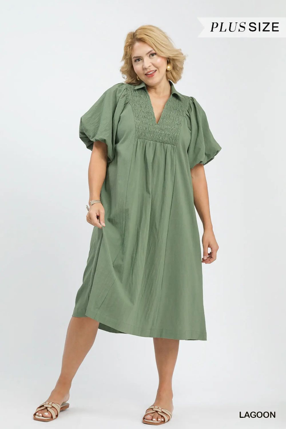 Smocked Front Yoke Midi Dress