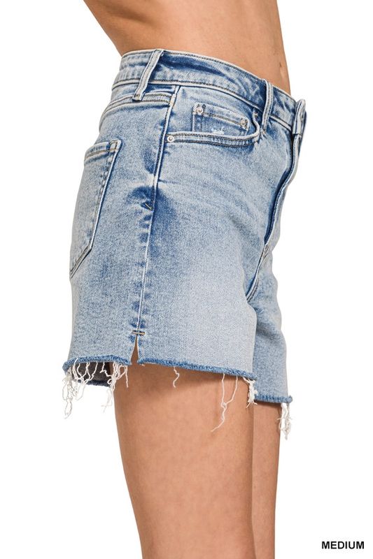 Distressed Hem Denim Shorts