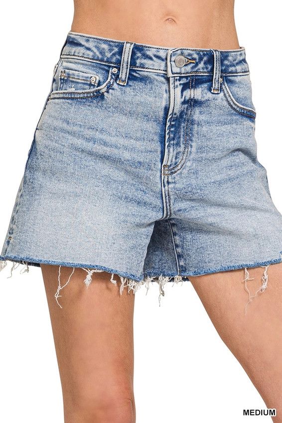 Distressed Hem Denim Shorts