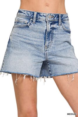 Distressed Hem Denim Shorts
