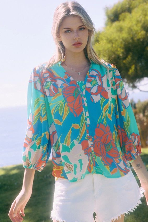 Floral Printed 3/4 Sleeve Blouse