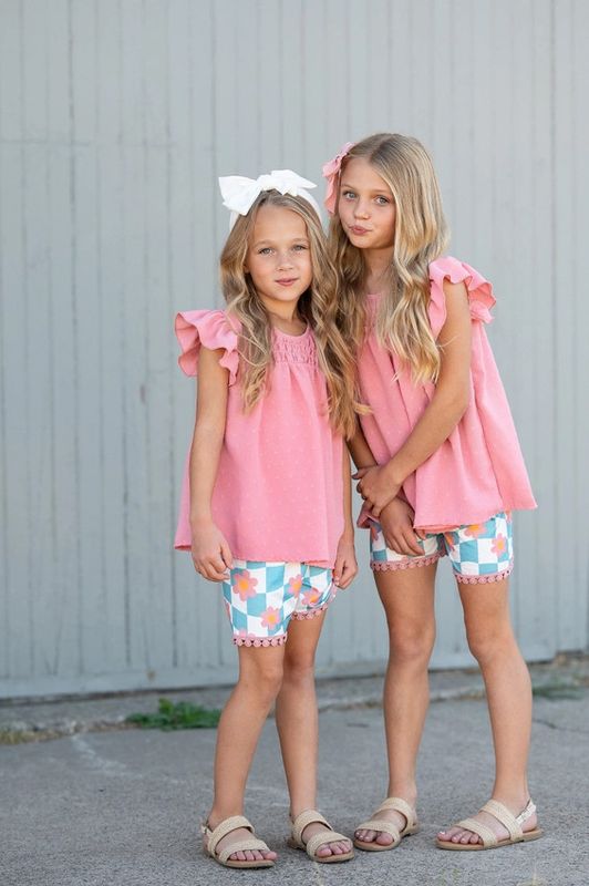 Girls Retro Check Wave Short Set
