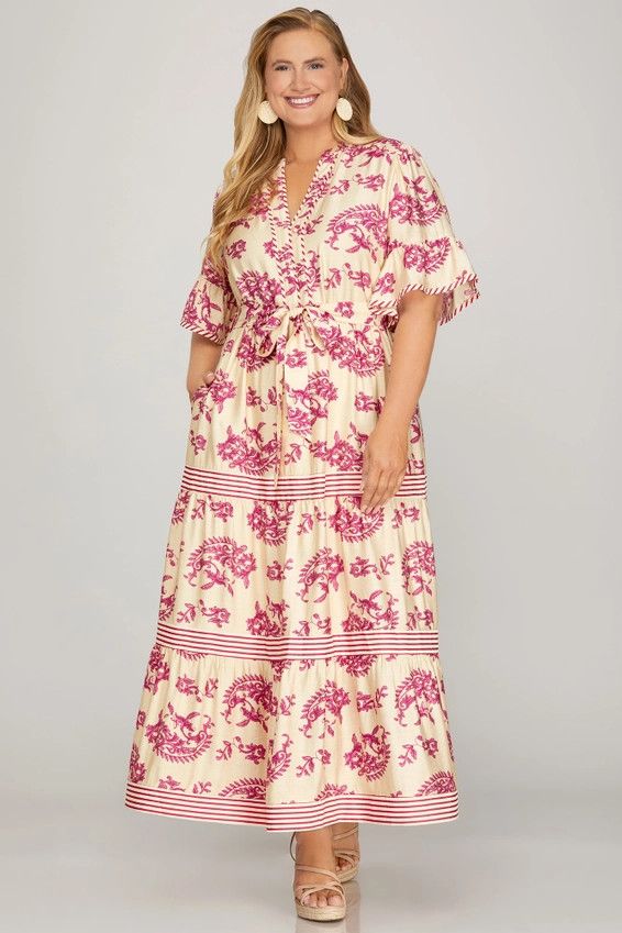 Plus Woven Print Tiered Maxi Dress