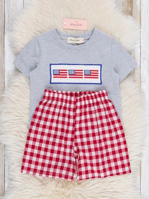 American Flag Smocked Cotton Outfit