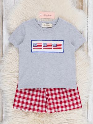 American Flag Smocked Cotton Outfit