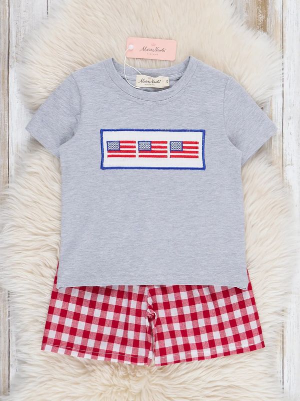 American Flag Smocked Cotton Outfit