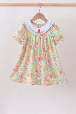 Floral Print Puff Sleeve Ruffle Dress