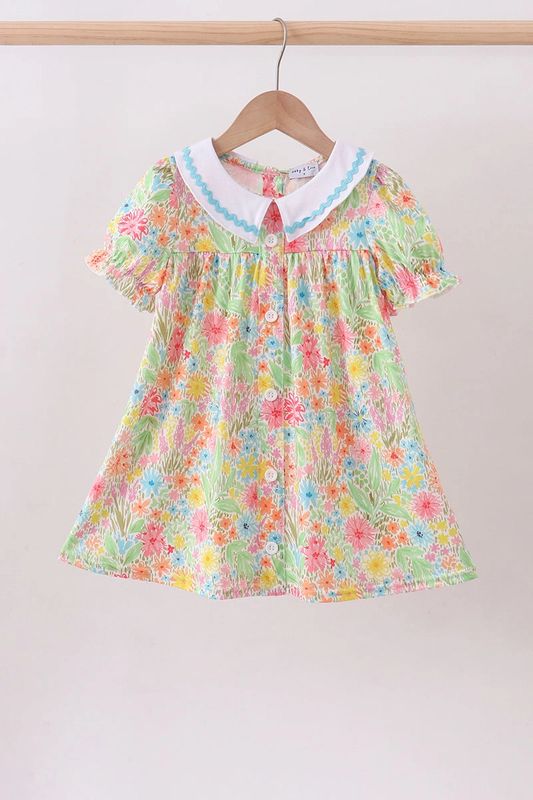 Floral Print Puff Sleeve Ruffle Dress