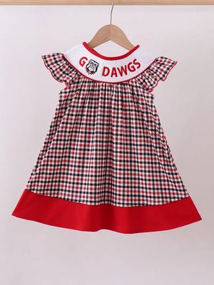Go Dawgs Embroidery Plaid Dress