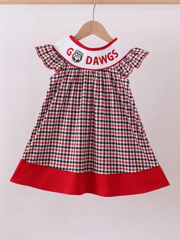 Go Dawgs Embroidery Plaid Dress