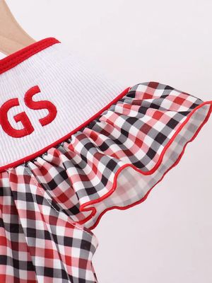 Go Dawgs Embroidery Plaid Dress