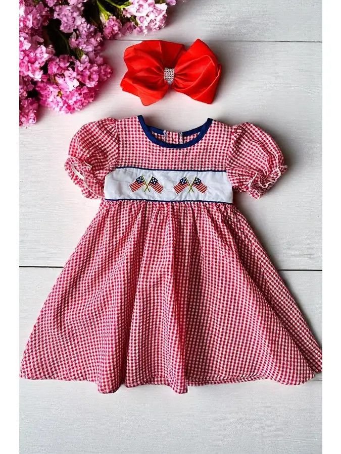 4TH July USA Flag Embroidery Dress