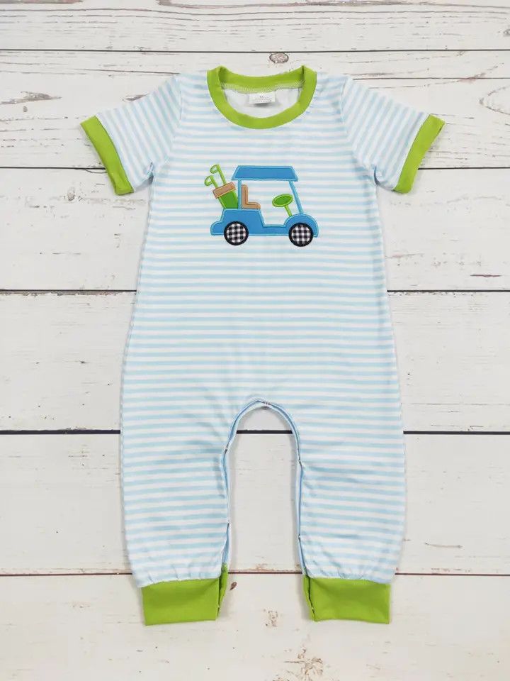 Golf Cart Appliqué Stripe Romper