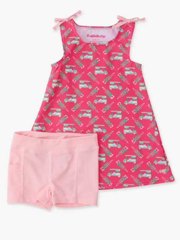Girls Golf Cart Cutie Active A-Line Bow Dress &amp; Bike Short Set