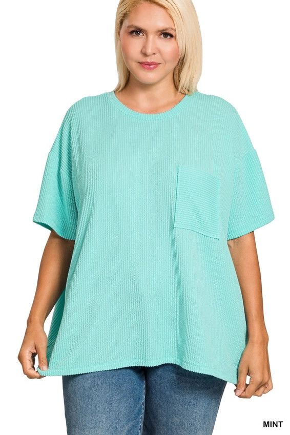Plus Raised Rib Short SleeveTop