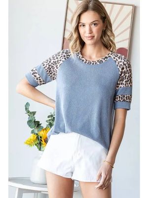 Rib Animal Print Top