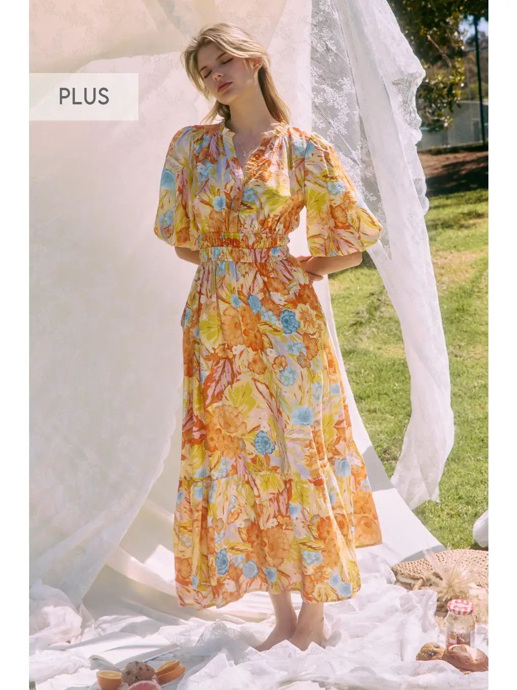 Plus Floral Tiered Midi Dress