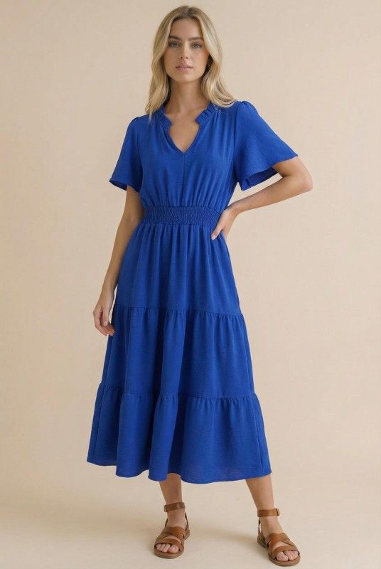 Fit and Flare Maxi Length Tiered Woven Dress