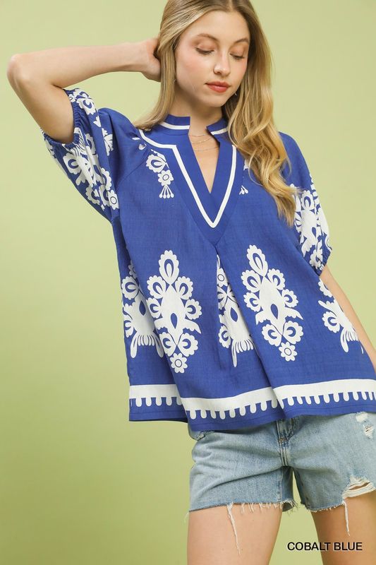 Boho Print Short Sleeve Top