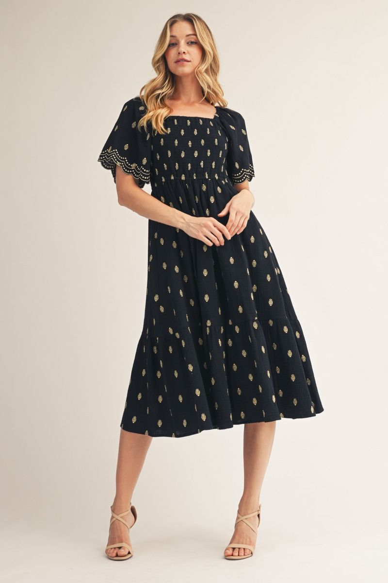 Scallop Edge Midi Dress