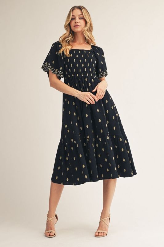 Scallop Edge Midi Dress