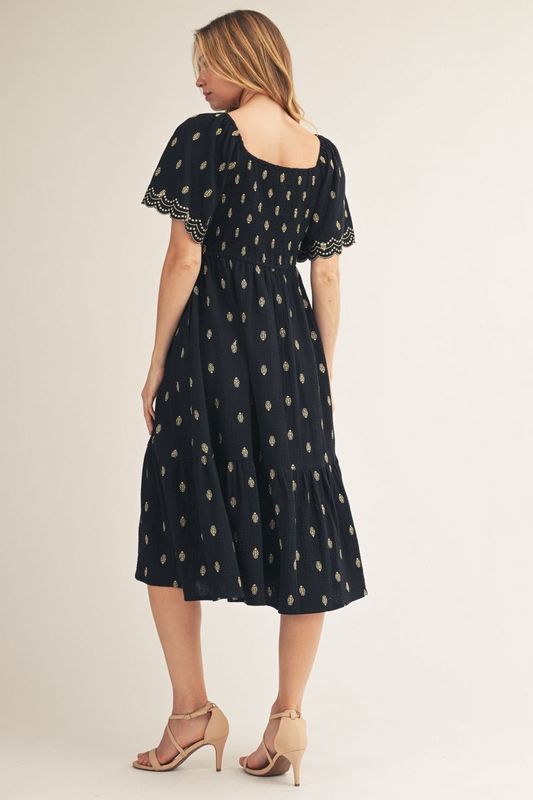 Scallop Edge Midi Dress