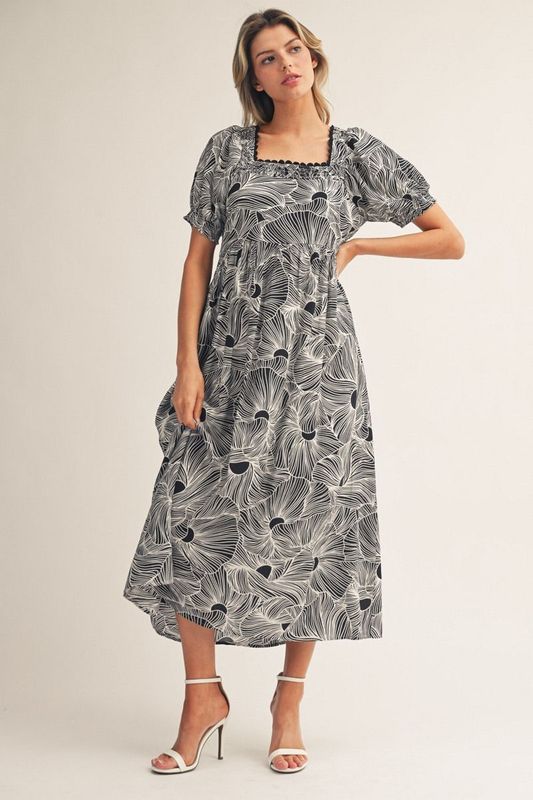 Tropical Print Midi Dress