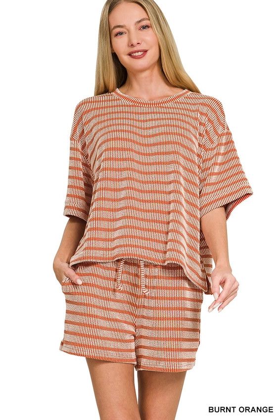 Raised Rib Striped Short Set