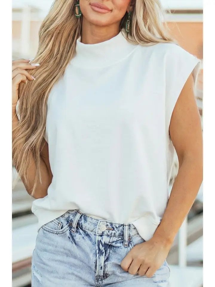Mock Neck Cap Sleeve Top