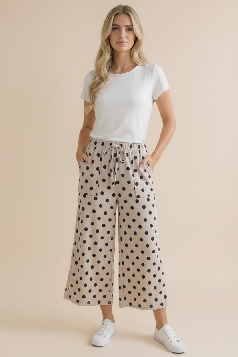 Plus Elastic Waist Polka Dot Pants