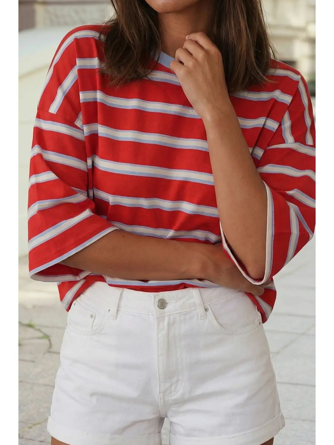 Bow Back Detail Striped Crew Neck T-Shirt