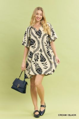 Leafy Ogee Print Mini Dress