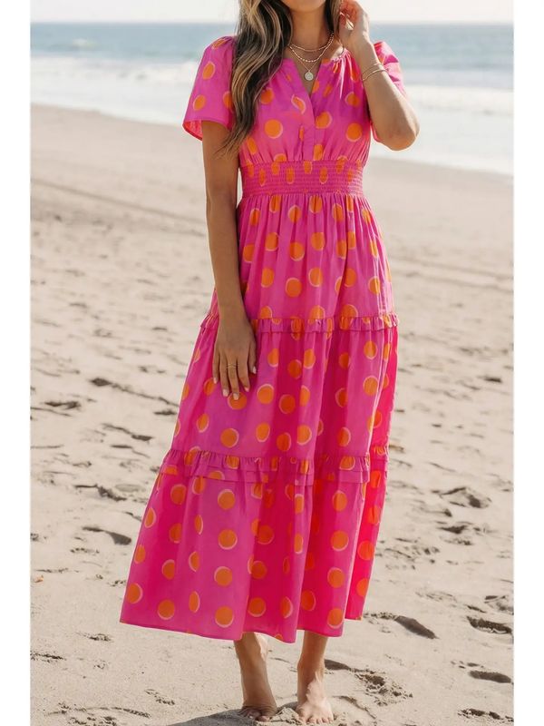 V-Neck Short Sleeve Maxi Dress