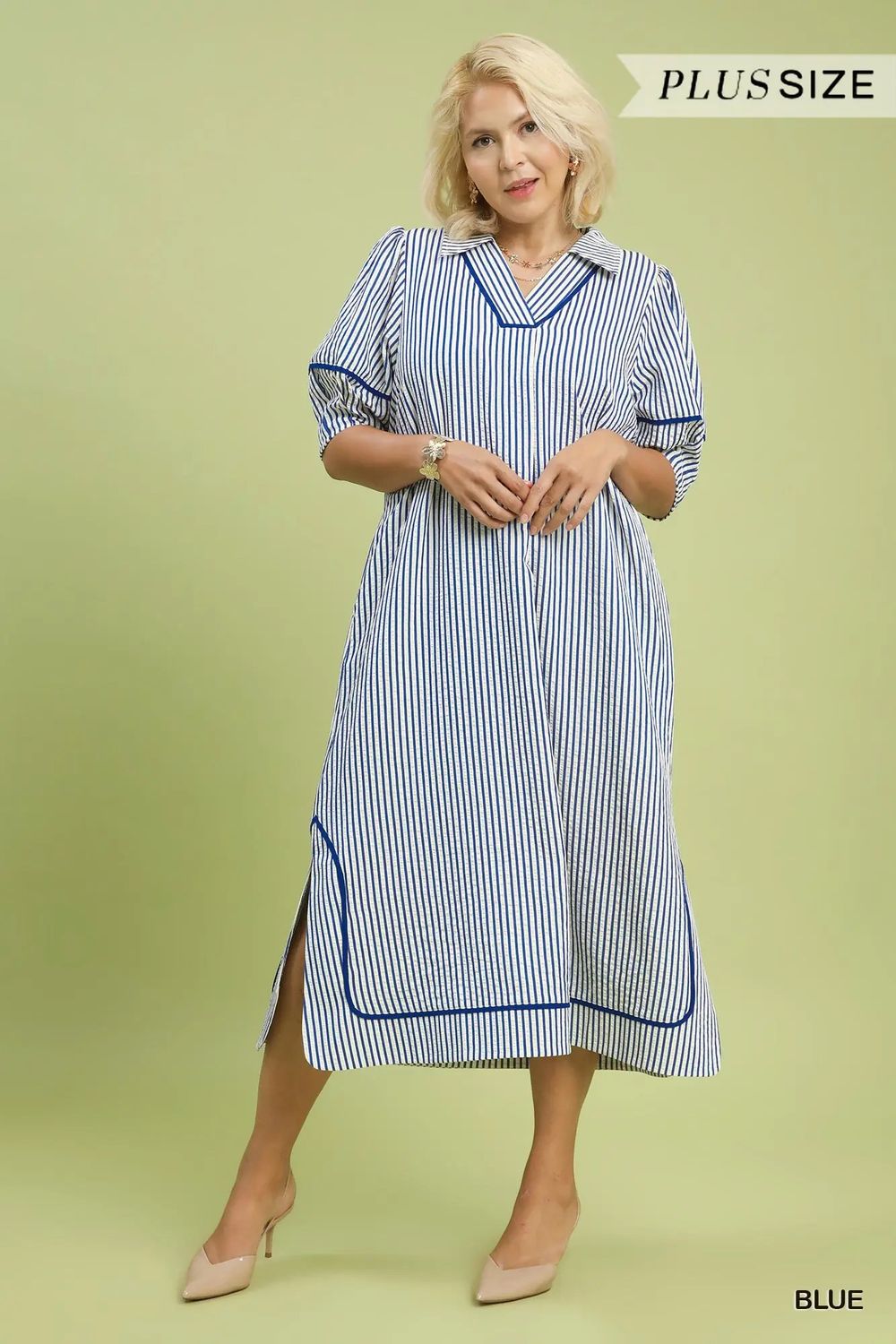 Plus Striped Midi Dress