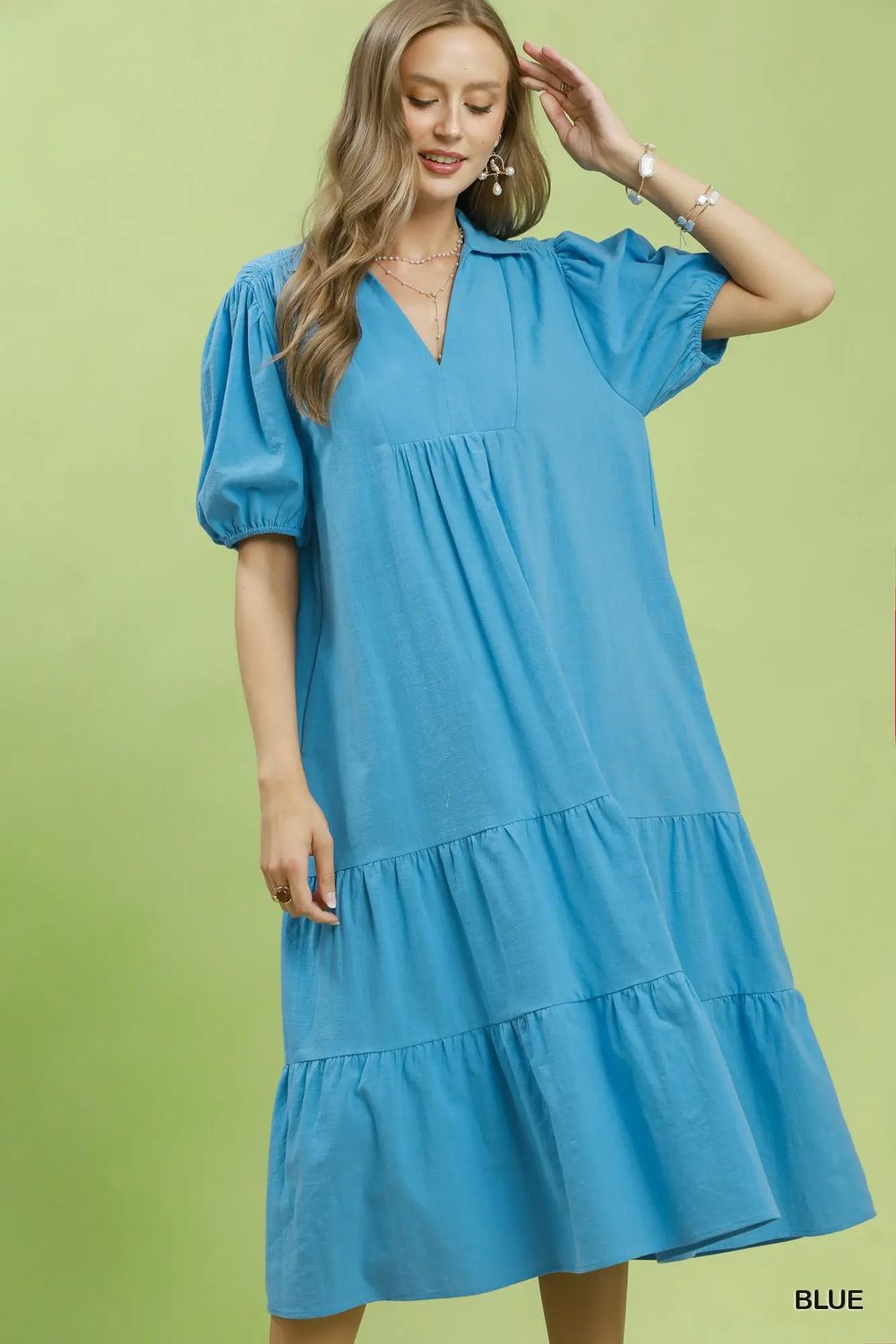 Solid Tiered Midi Dress